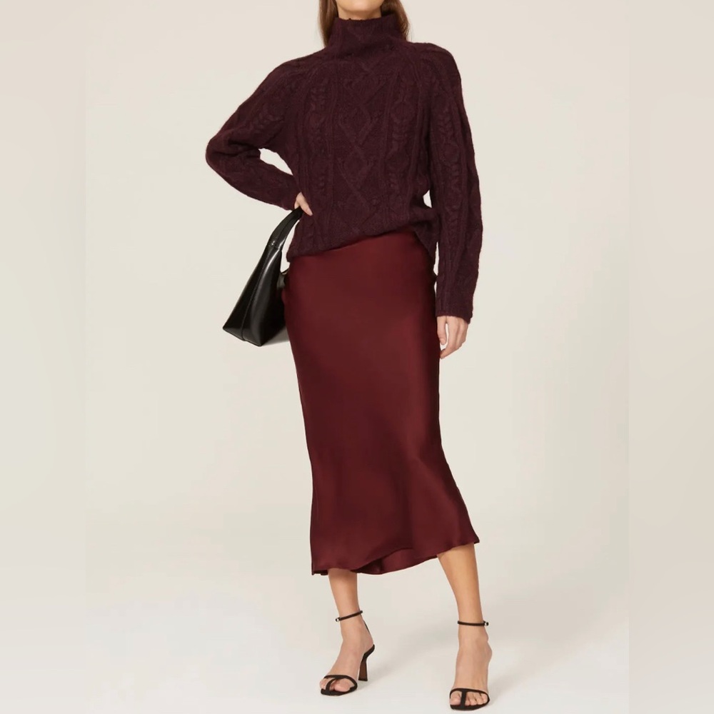 Vince Alpaca Aran Cable Knit Mock Neck Sweater Plum Medium